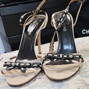 Valentino Women's Black and Cream Heels